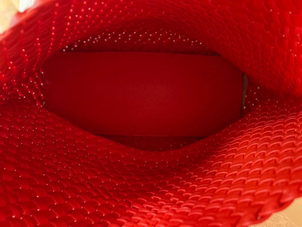 The Red | Large Woven Vegan Leather Tote - Red/Orange