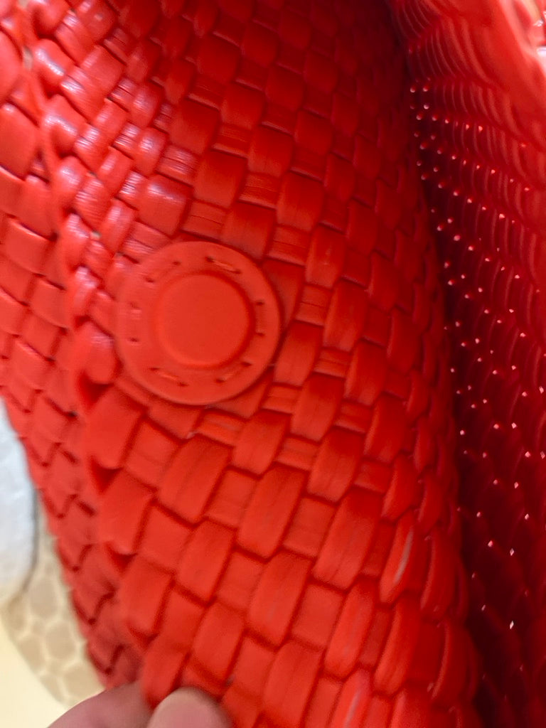 The Red | Large Woven Vegan Leather Tote - Red/Orange