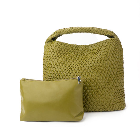The Fall | Large Woven Vegan Leather Tote - Olive