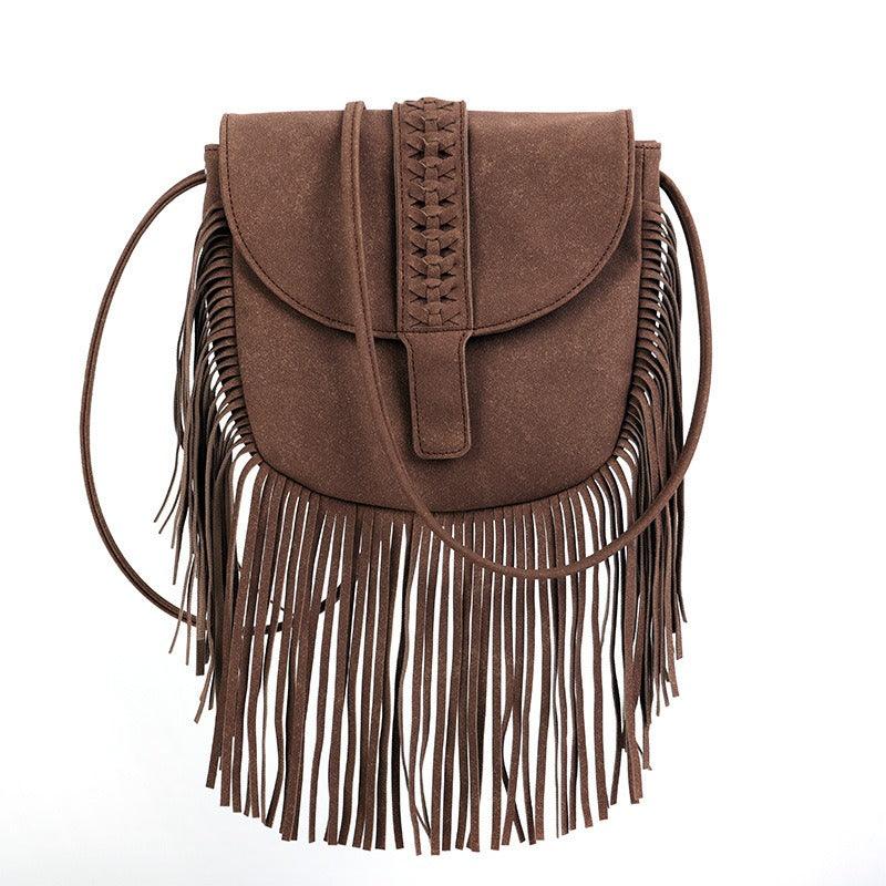 Trendy Dakota Tasseled Boho Leather Bag - Large Tassel Shoulder Bag