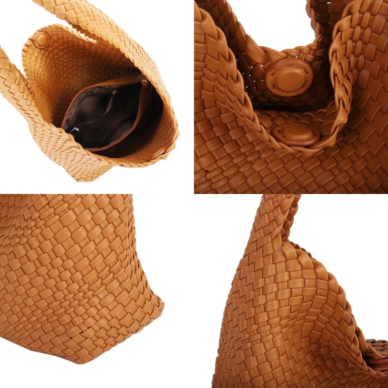 I’m Here| Large Woven Vegan Leather Tote - Camel
