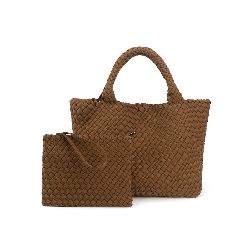 Carliz | Large Woven Neoprene Tote with Wristlet | Chocolate
