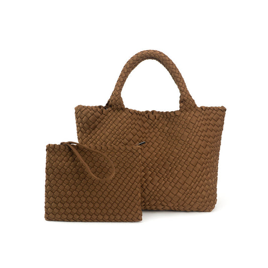 Carliz | Large Woven Neoprene Tote with Wristlet | Chocolate