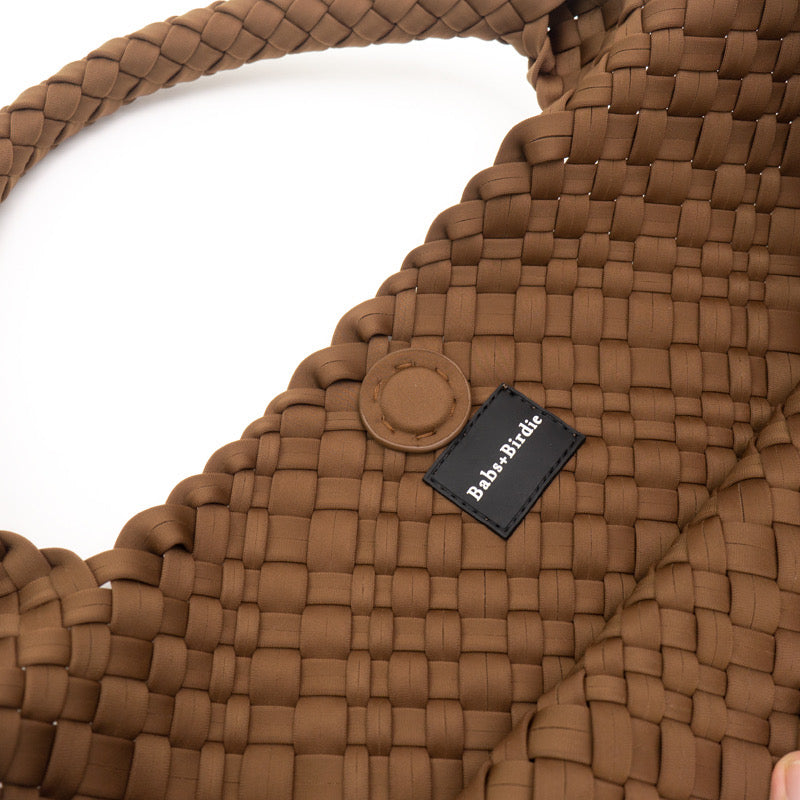 Carliz | Large Woven Neoprene Tote with Wristlet | Chocolate