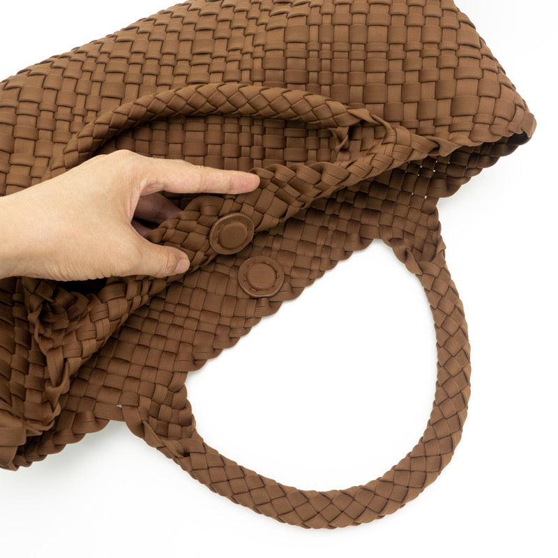 Carliz | Large Woven Neoprene Tote with Wristlet | Chocolate