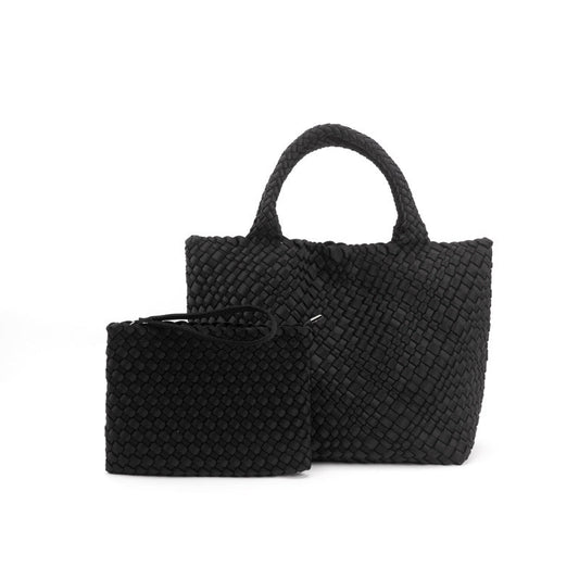 Large Woven Neoprene Tote with Wristlet | Black