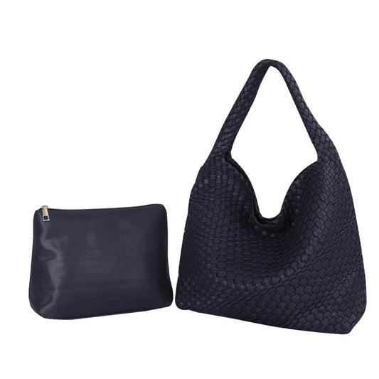 Mary | Large Woven Vegan Leather Tote - Black