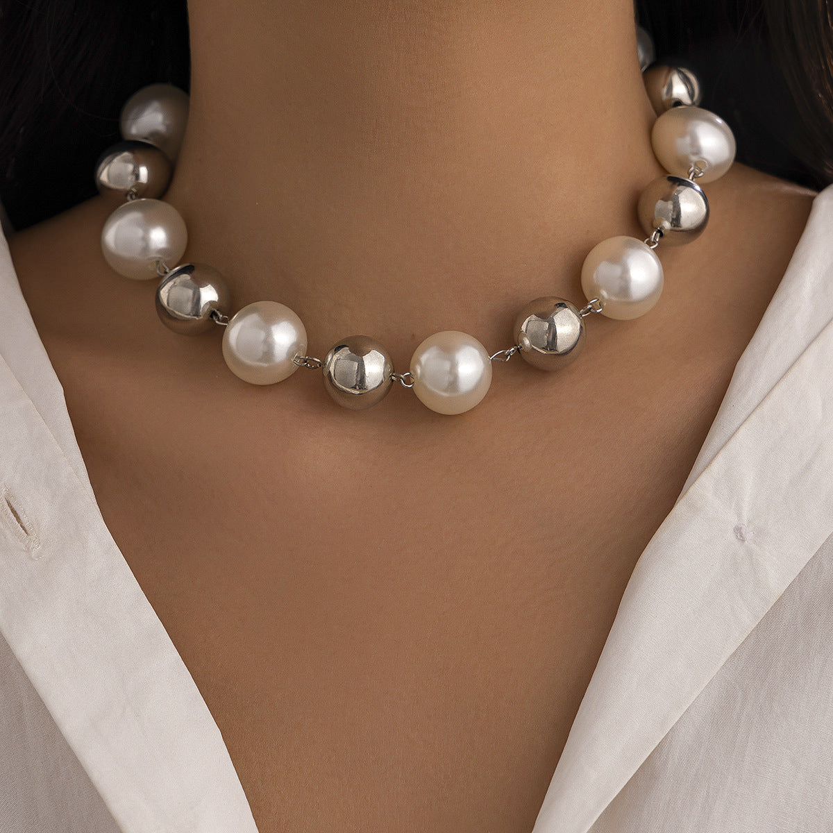 Large Pearl Bead Punk Choker Necklace