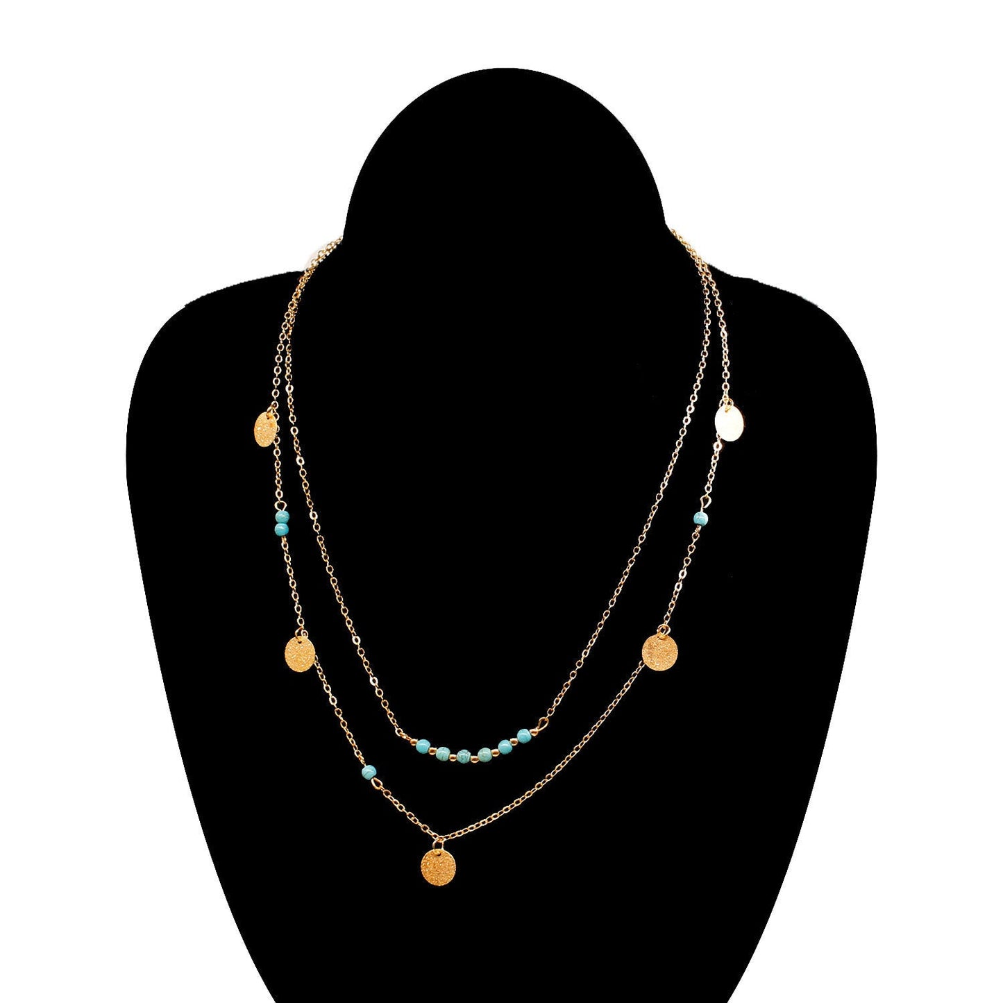 Turquoise Beads Sequins Multilayer Women Jewelry Necklaces