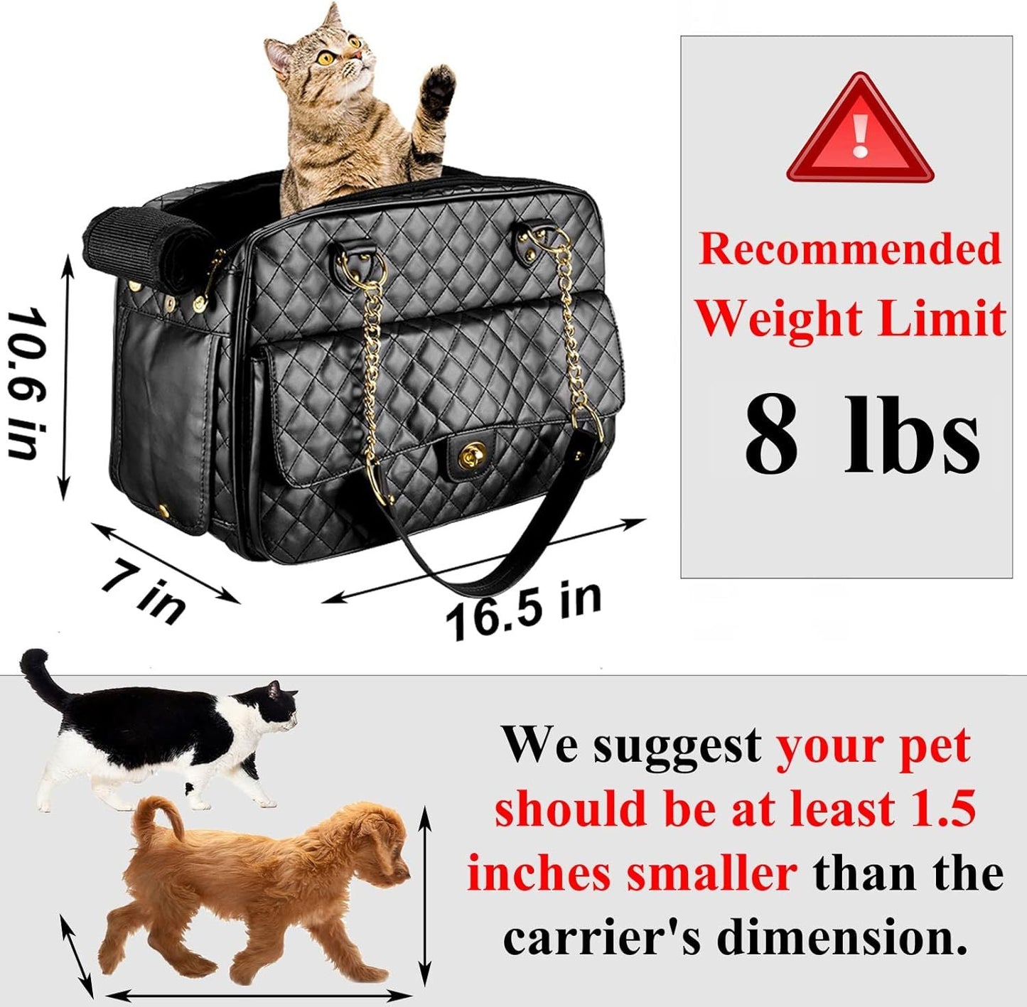 Pet Carrier – Quilted PU Leather with Gold Chain