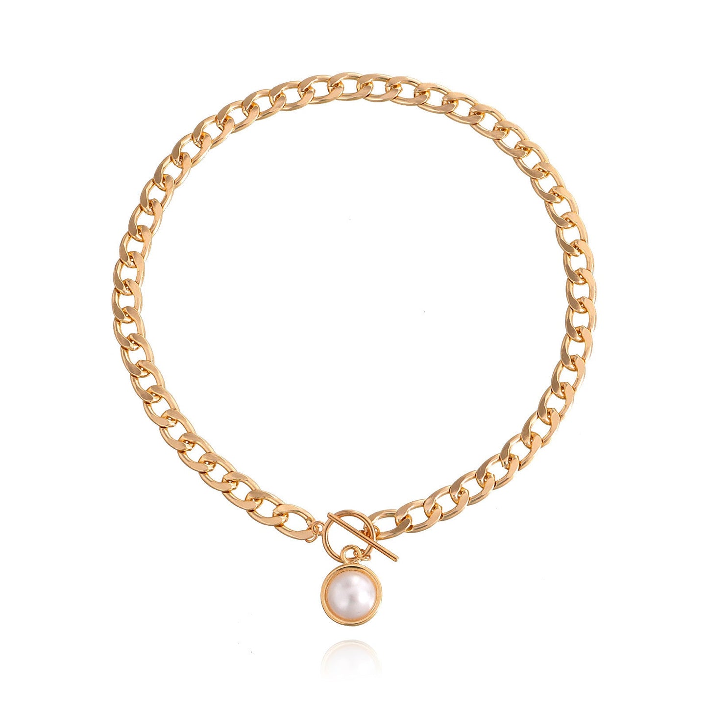 Rectangle Geometric Chain Necklace Pearl
