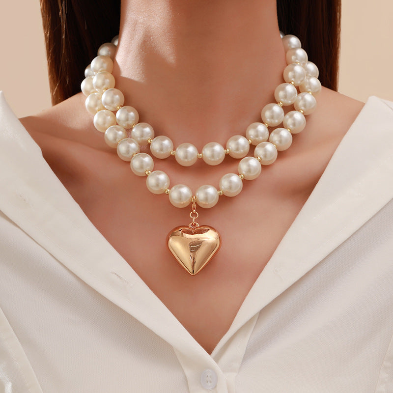 Exaggerated Geometric Bead Women Pearl Necklace