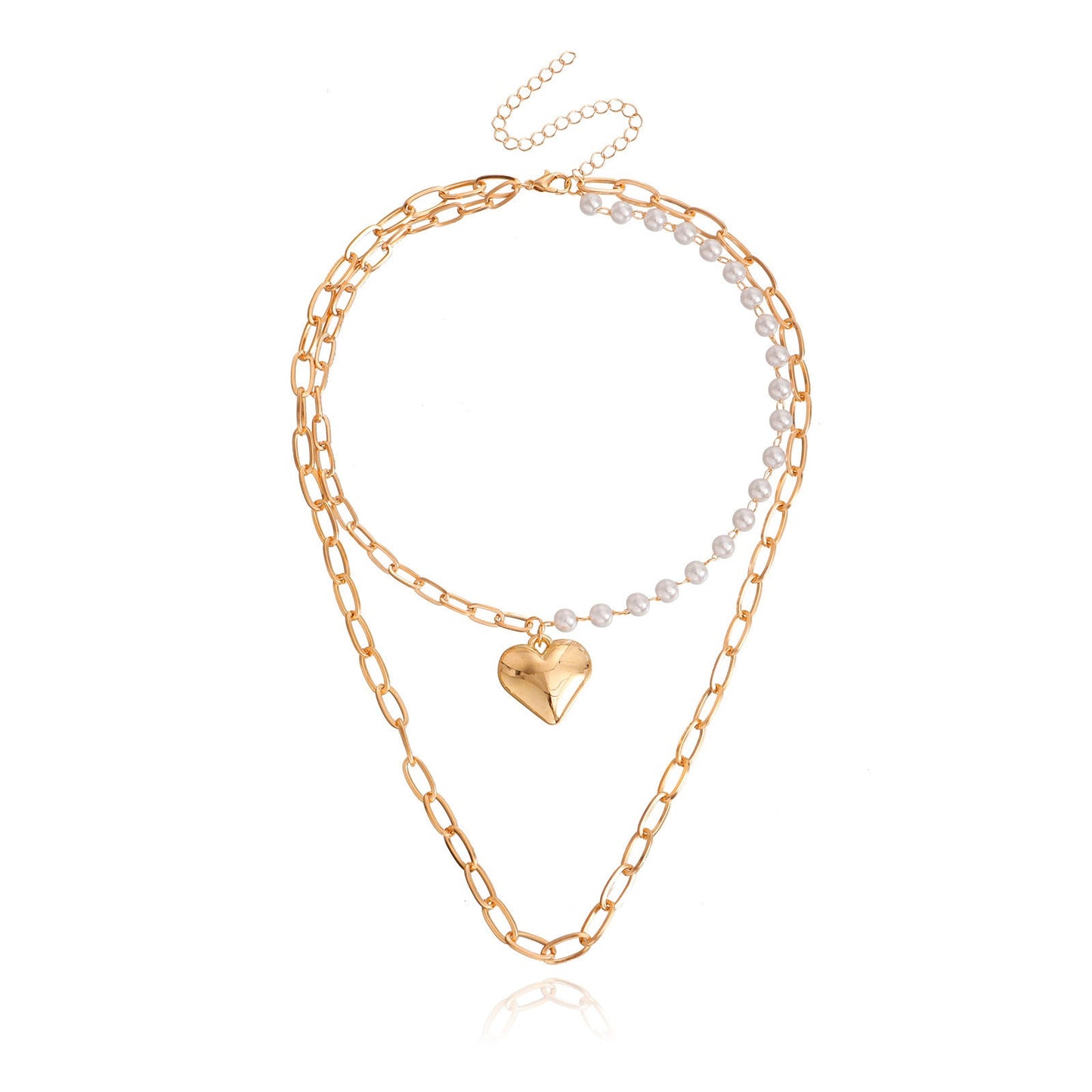 Double Layer Pearl Love Heart Pendant Necklace