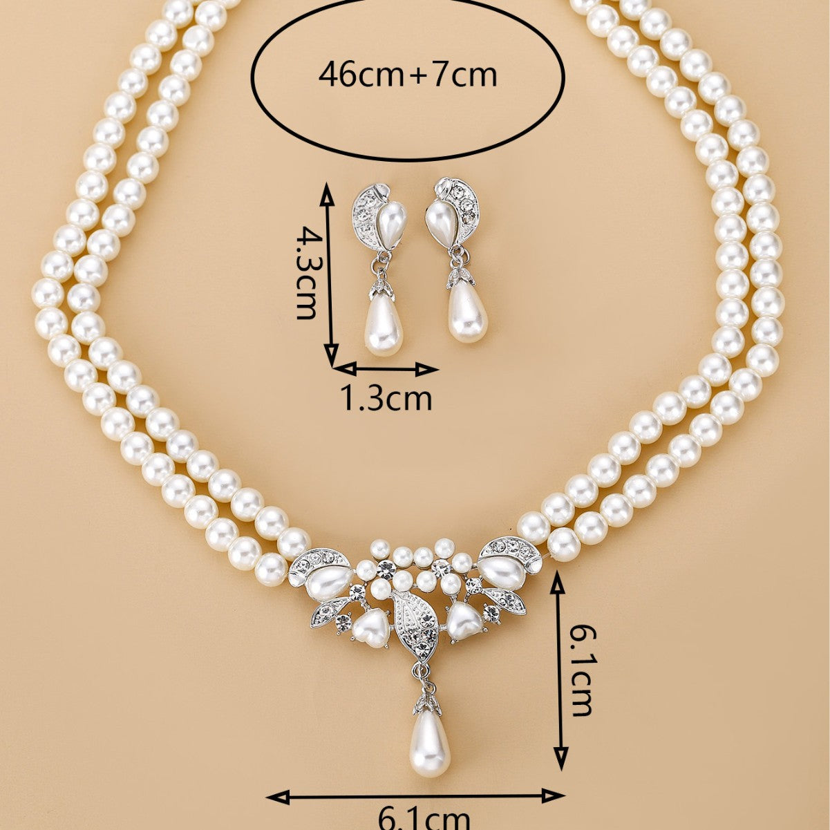 Double Layer Pearl Necklaces Earrings Bride Wedding Beads Jewelry Set