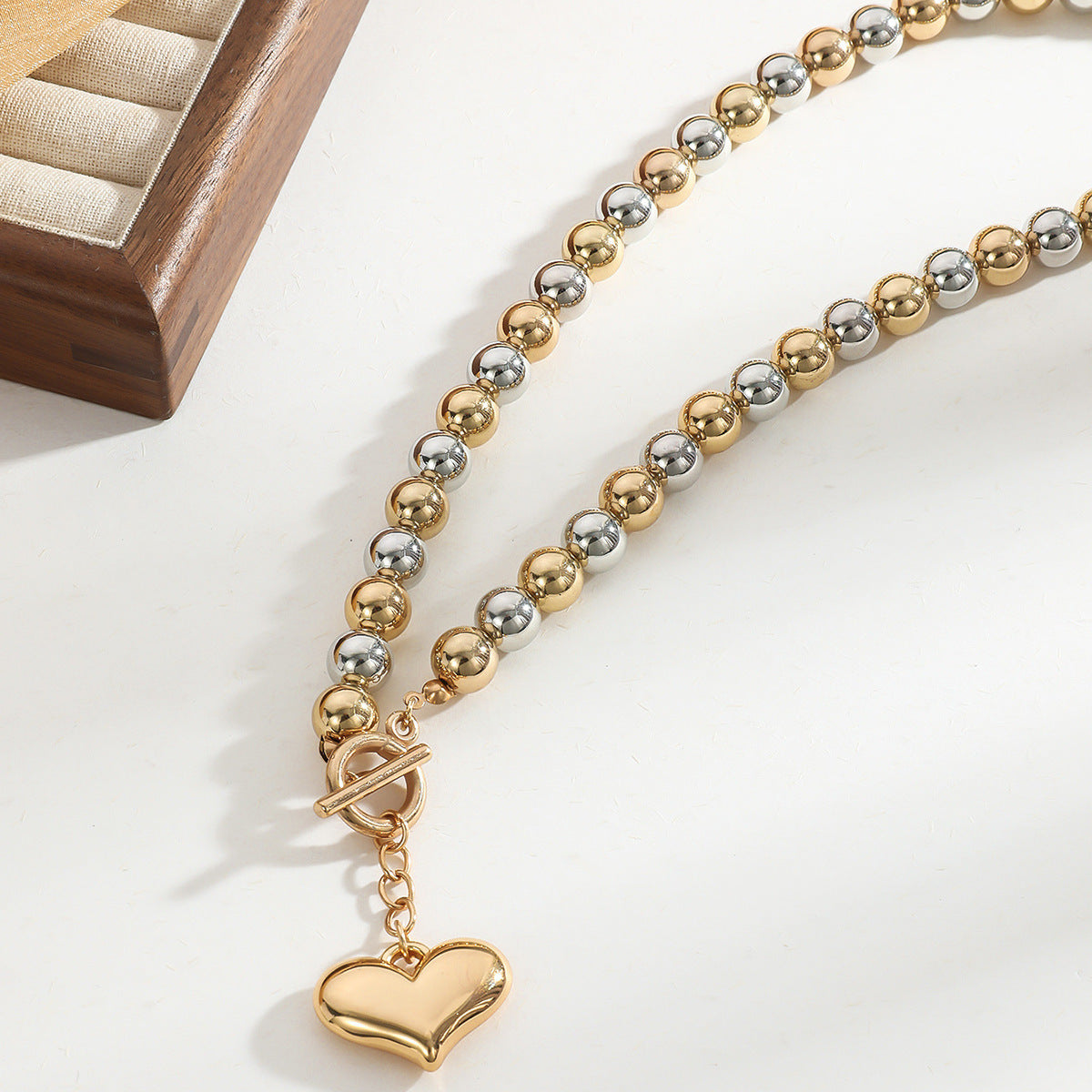 Chunky Heart Pendant Beaded Necklace