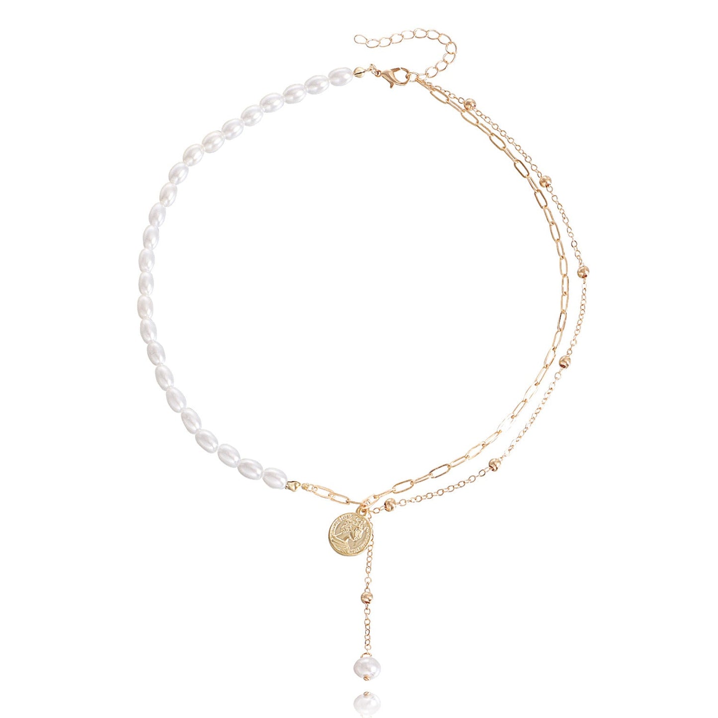 Punk Jewelry Imitation Pearl Coin Pendant Necklace