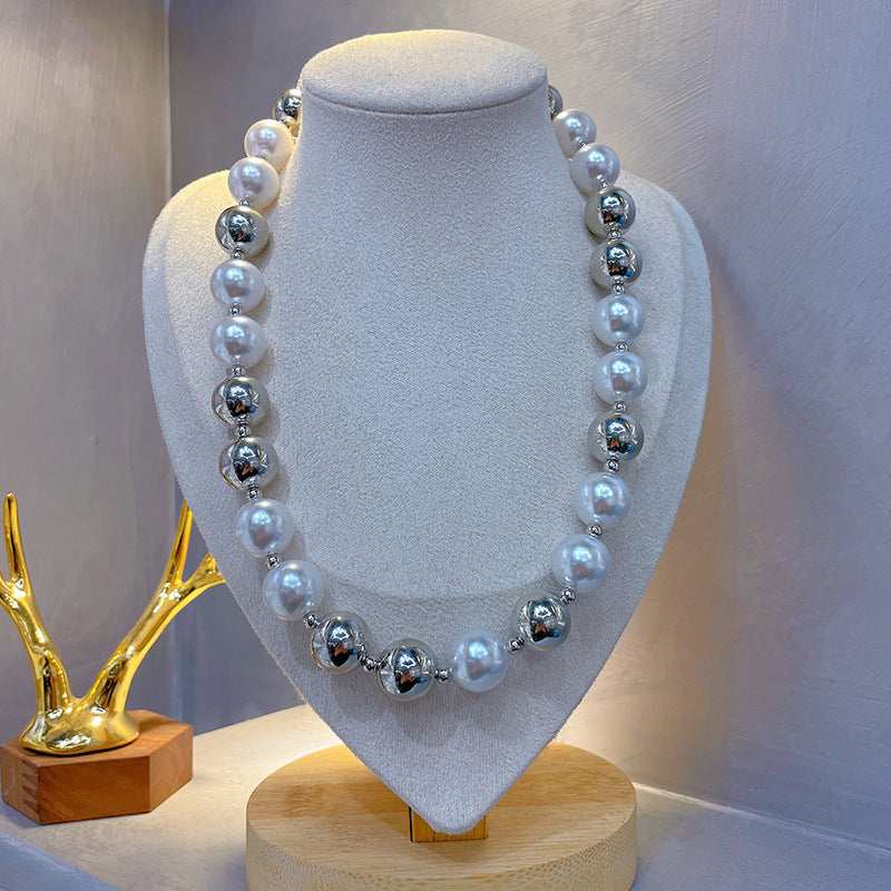 Round Beads Faux Pearl Beaded Necklace