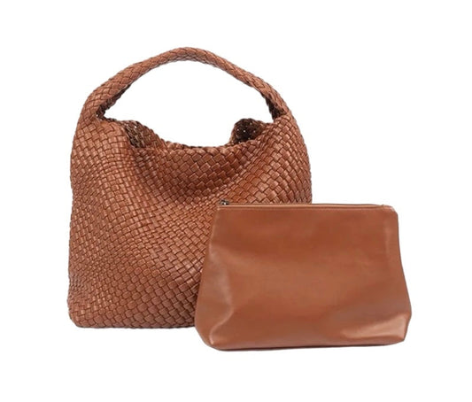 The Fall | Large Woven Vegan Leather Tote - Brown