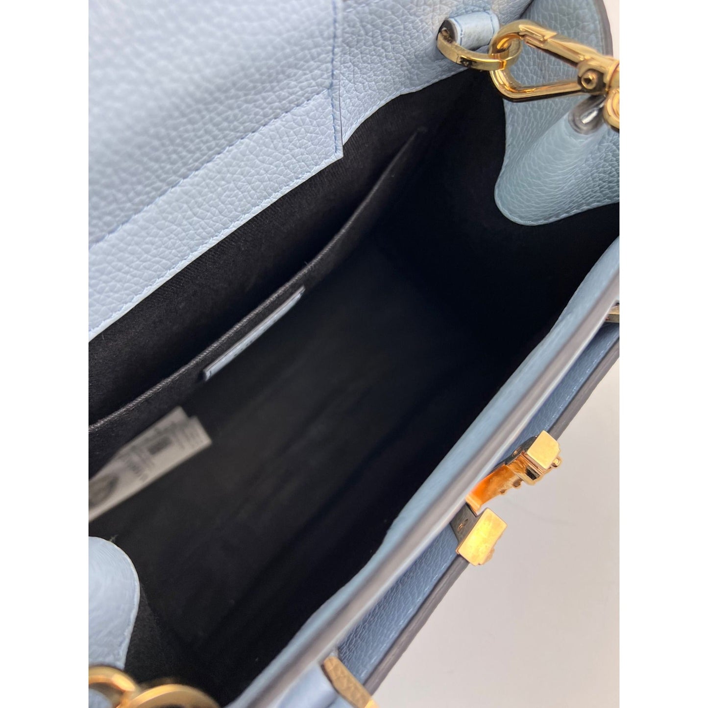 Versace Virtus Top Handle Grained Calfskin Light Blue Tote On Sale