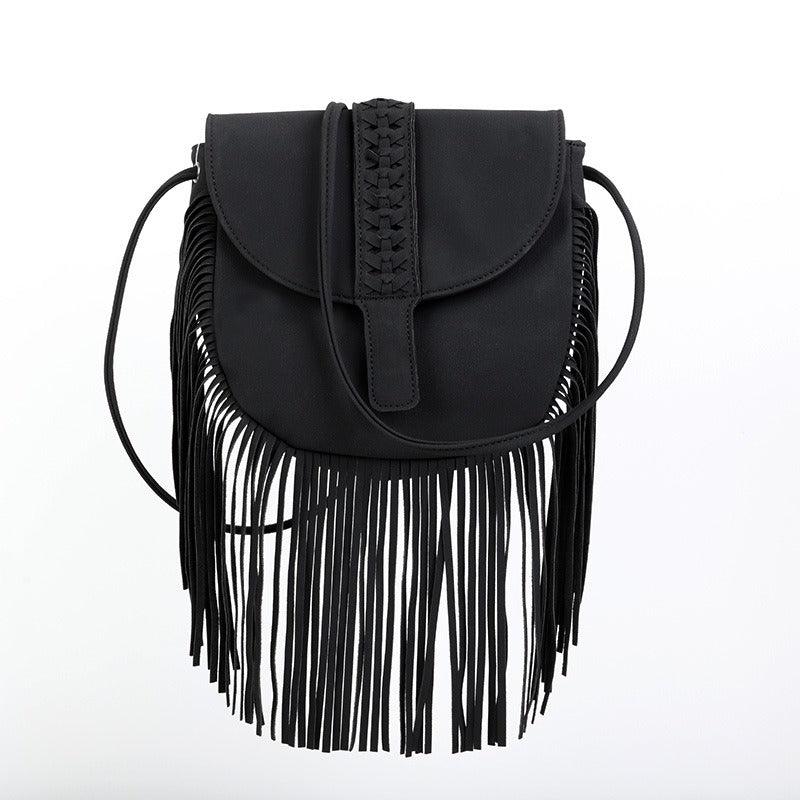 Trendy Dakota Tasseled Boho Leather Bag - Large Tassel Shoulder Bag
