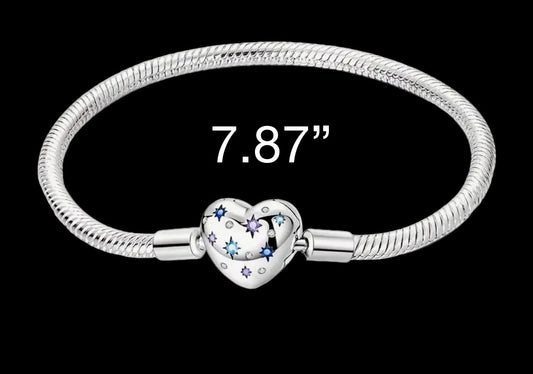 Pandoky Sterling Silver S925 Hypoallergenic Bracelet With Heart Design Pentagram Zircon