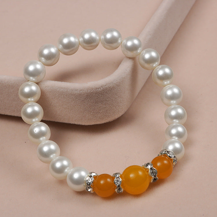 Mimi Natural Agate Stone Pearl Stretch Bracelet