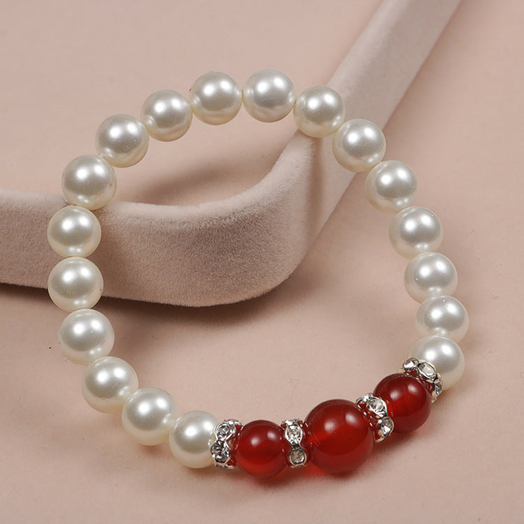 Mimi Natural Agate Stone Pearl Stretch Bracelet