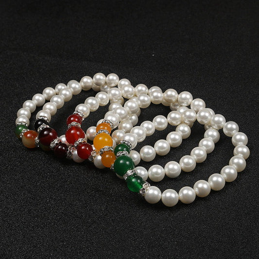 Mimi Natural Agate Stone Pearl Stretch Bracelet