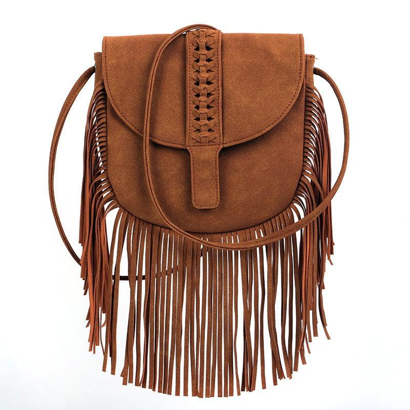 Trendy Dakota Tasseled Boho Leather Bag - Large Tassel Shoulder Bag