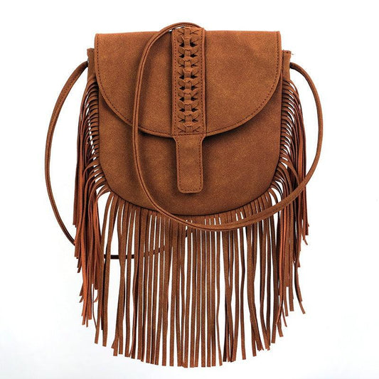 Trendy Dakota Tasseled Boho Leather Bag - Large Tassel Shoulder Bag