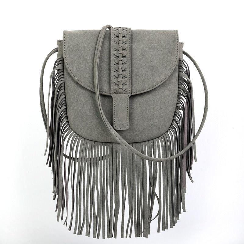 Trendy Dakota Tasseled Boho Leather Bag - Large Tassel Shoulder Bag