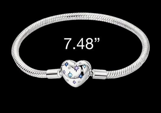 Pandoky Sterling Silver S925 Hypoallergenic Bracelet With Heart Design Pentagram Zircon