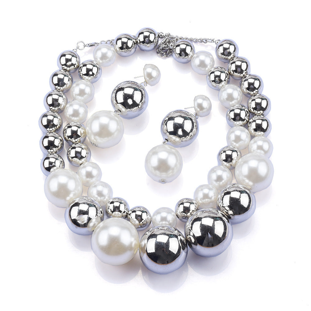 Round Beads Faux Pearl Beaded Necklace