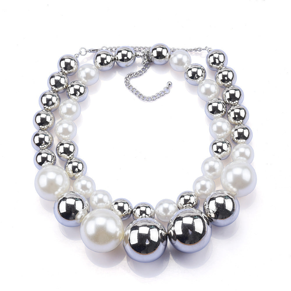 Round Beads Faux Pearl Beaded Necklace