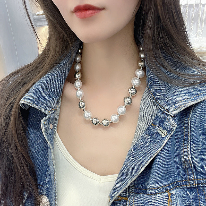 Round Beads Faux Pearl Beaded Necklace