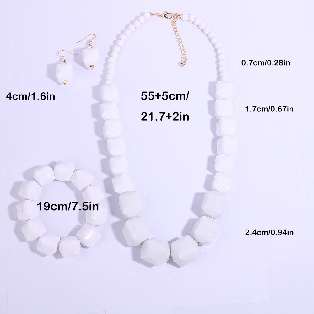 Chunky white geometric bead resin jewelry set