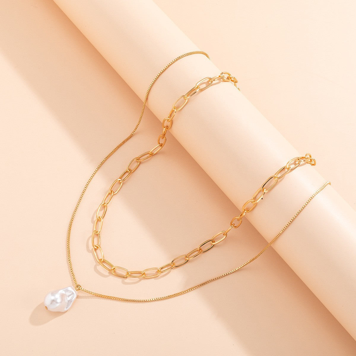 Double-Layer Pearl Chain Necklace
