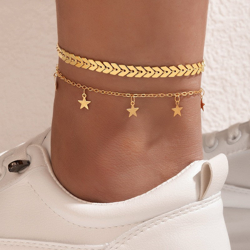 Layer Star Disc Beach Cuban Chain Foot Chain