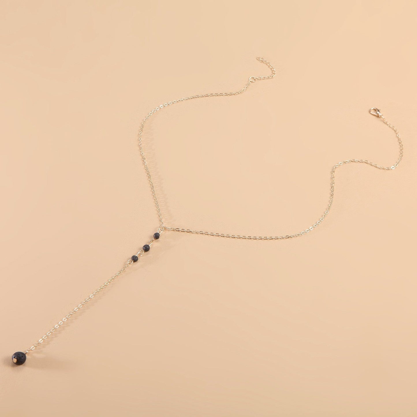 Nature Bead Lava Stone Long Pendant Necklace