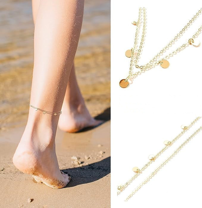 Disc Charm Layered Anklets Bracelet Beach Foot Jewelry