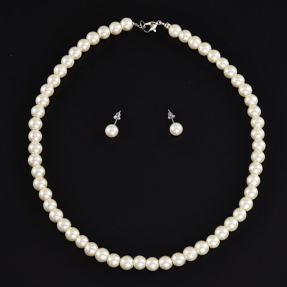 Women Necklace Earring Pearl Jewelry Set