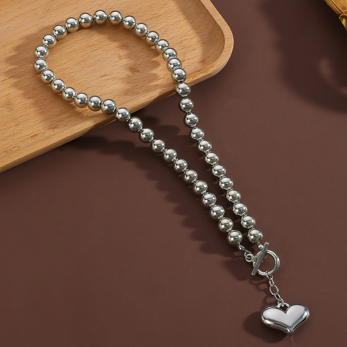 Chunky Heart Pendant Beaded Necklace