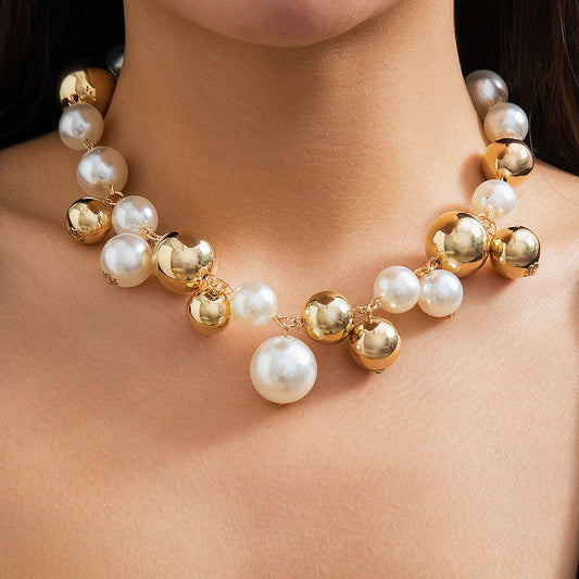 Delicate and Chunky Choker Necklace Pearl Statement Necklace
