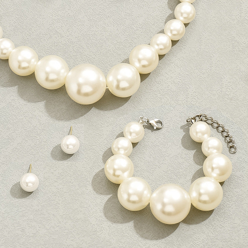 Big Large White Pearl Women Wedding Party Women Bridal Pearl Jewelry Set