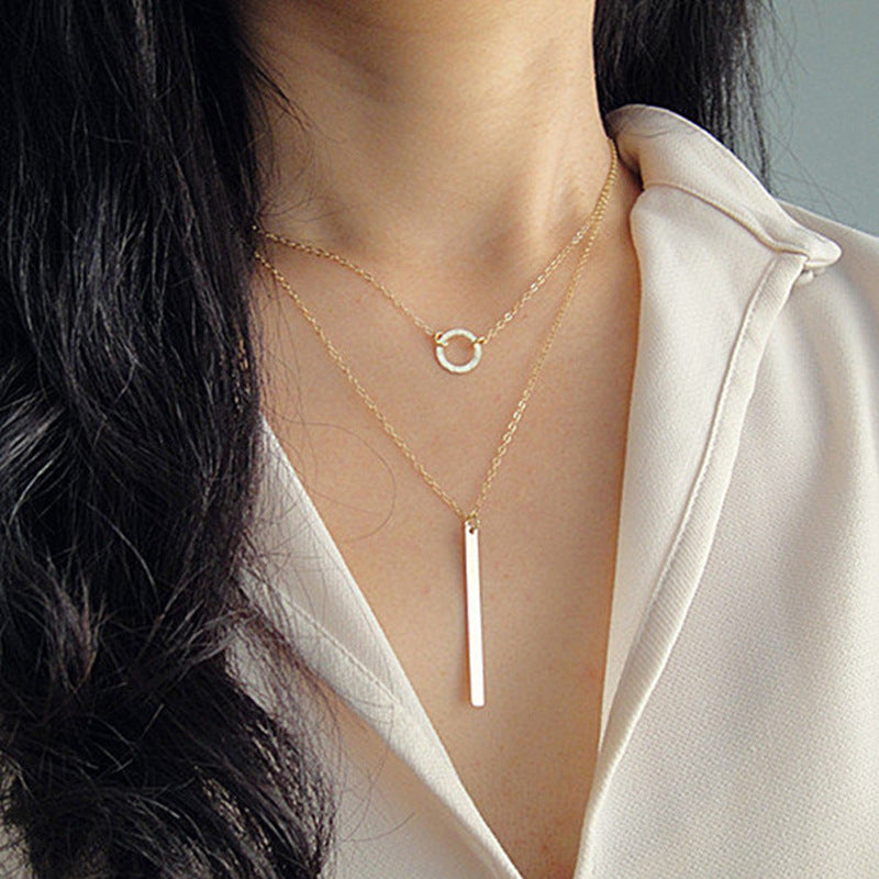 Bar Pendant Two Layers Chain Necklace