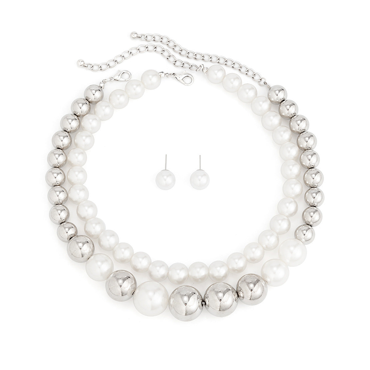 In Style Pearl Chunky Heart CCB Round Ball Bead Chain Punk Choker Necklace