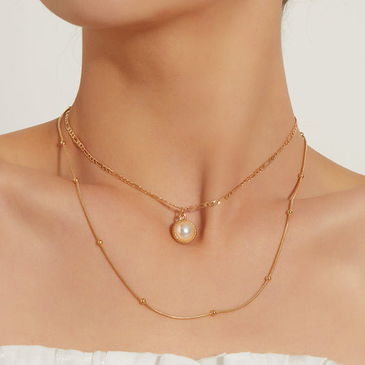 Layered Necklace Pearl Pendant