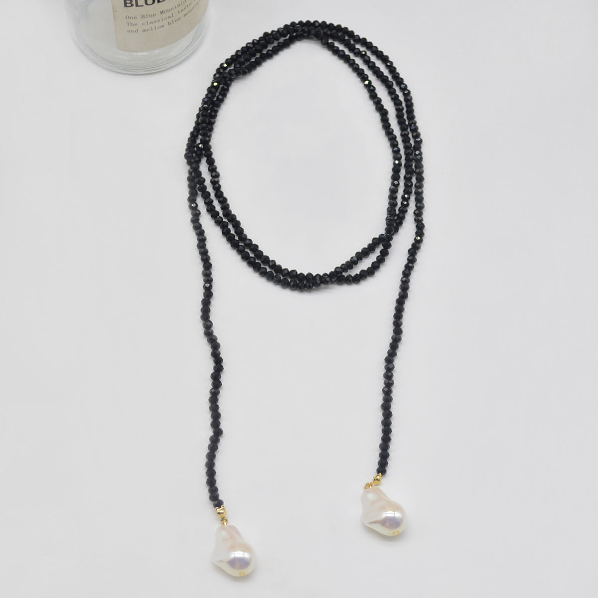 Sweater Necklace Black Crystal Pendant