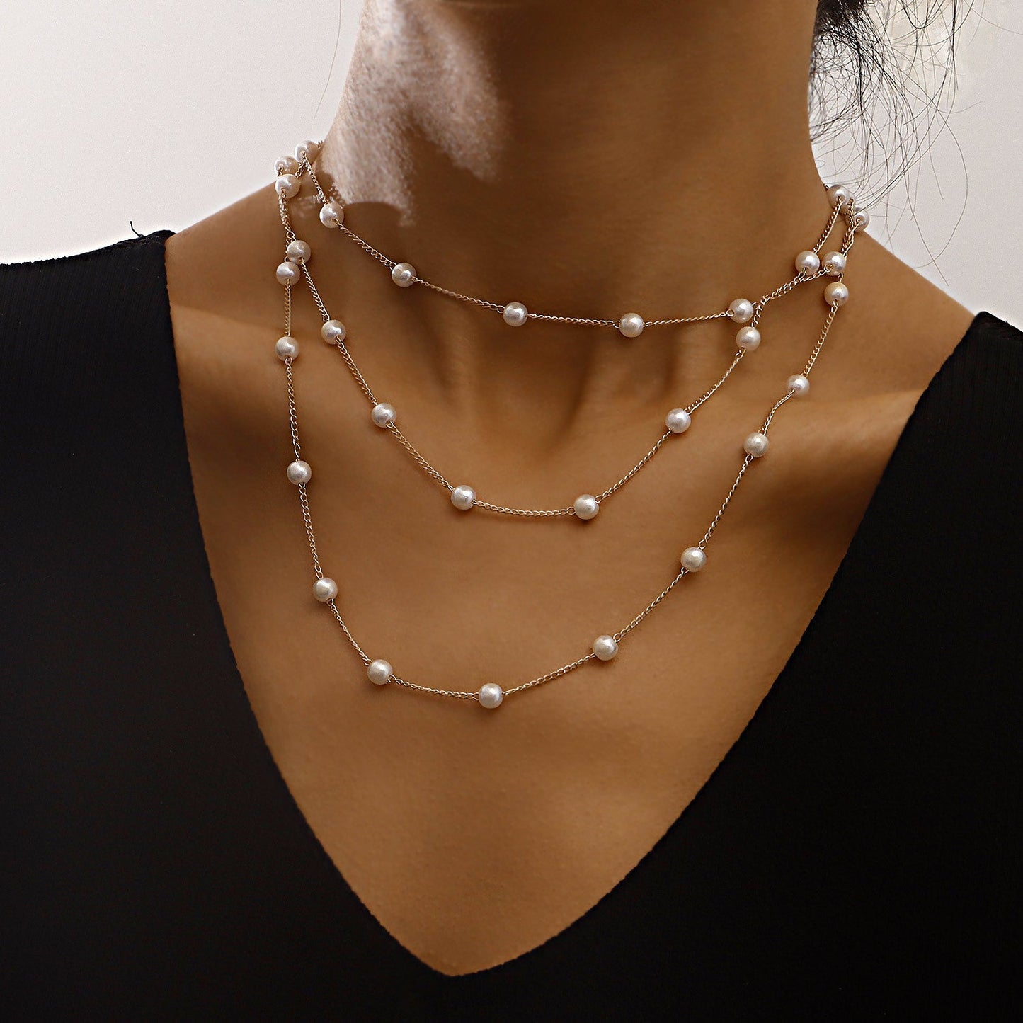 Women Layered Pearl Beads Necklace