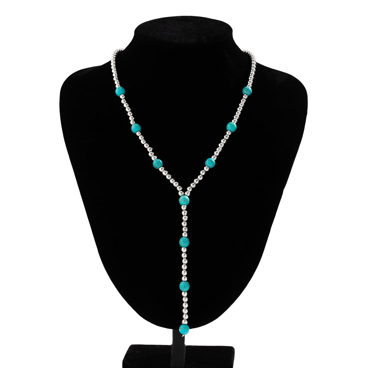 Turquoise Beaded Clavicle Necklace Long Tassel